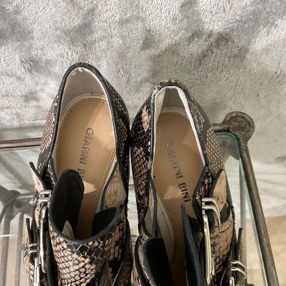 Gianni Bini Ankle Boot Size 7.5 Decie Snake Print Metal Block Heel buckles studs - Picture 10 of 12
